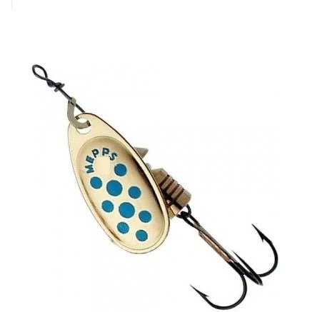 MEPPS COMET-SPINNER-FISHING-GOLD/BLUE DOT-SIZE 5